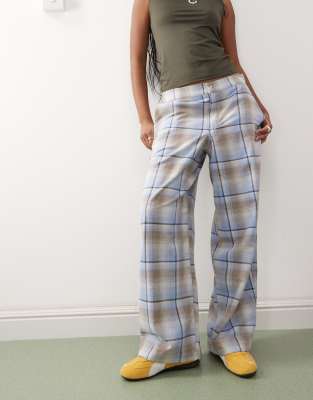 Reclaimed Vintage wide leg pants in blue plaid 
