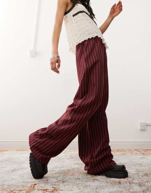 Burgundy striped pants shop