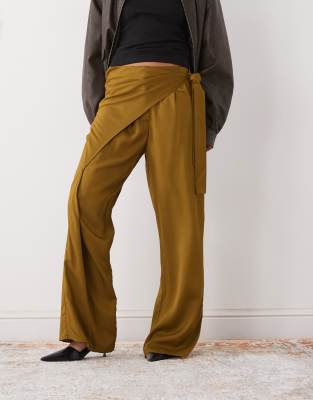 Reclaimed Vintage Wide Leg Pants With Wrap Tie Detail In Green