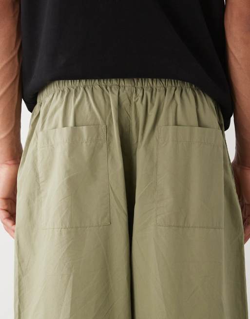 Reclaimed Vintage wide leg parachute pants in light khaki, 5 of 5