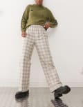 [Reclaimed Vintage] Reclaimed Vintage wide leg pull on lounge pants in neutral check-Multi S check