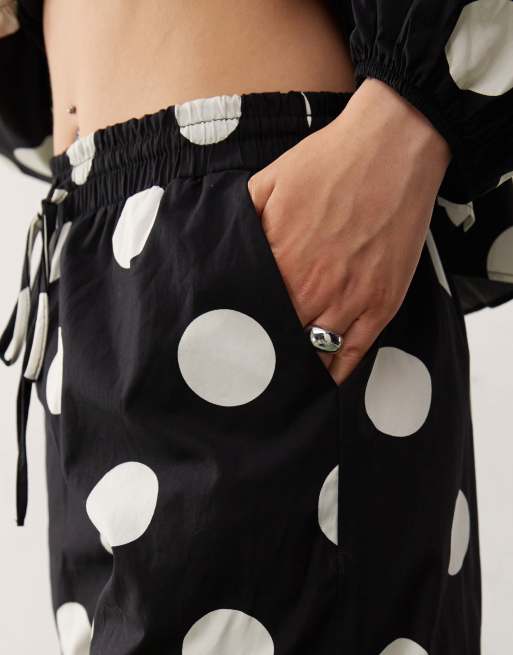 Reclaimed Vintage wide leg pull on pants in polka dot print (part of a set), 3 of 5