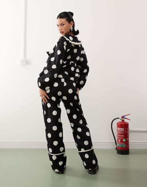 Reclaimed Vintage wide leg pull on pants in polka dot print (part of a set), 4 of 5