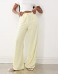 [Reclaimed Vintage] Reclaimed Vintage wide leg relaxed linen blend pants in buttermilk yellow 14 Yellow