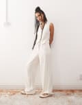 [Reclaimed Vintage] Reclaimed Vintage wide leg relaxed linen blend pants in neutral 12 Netural