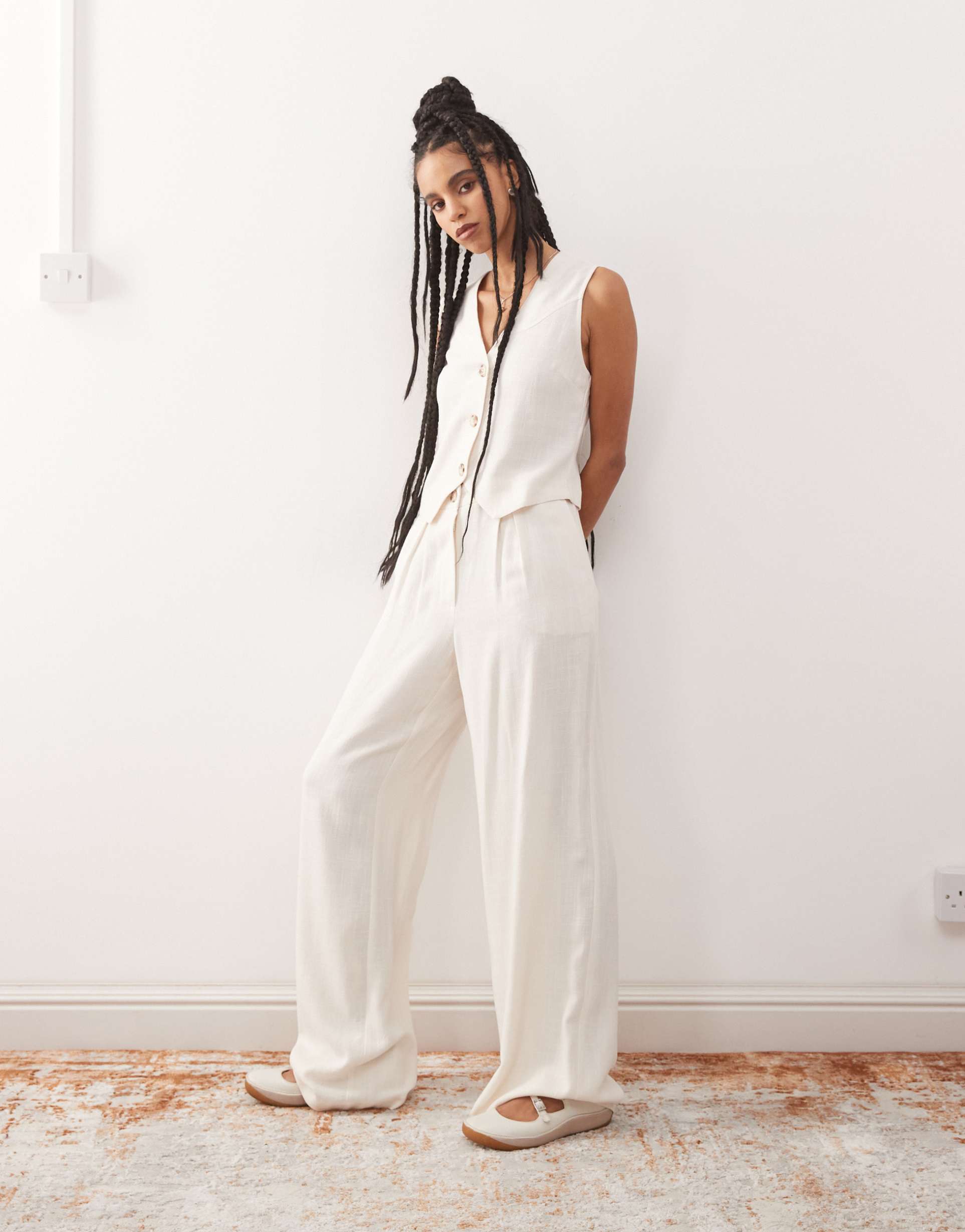 reclaimed vintage wide leg relaxed linen blend pants in neutral