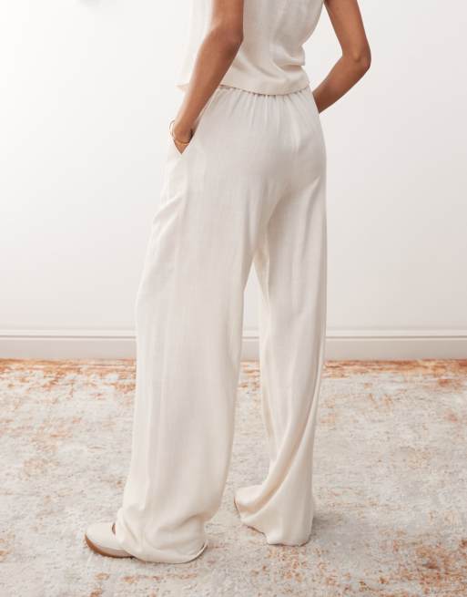 Reclaimed Vintage wide leg relaxed linen blend pants in neutral, 5 of 5