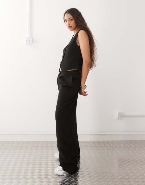 Reclaimed Vintage wide leg relaxed linen blend trouser in black - view 1