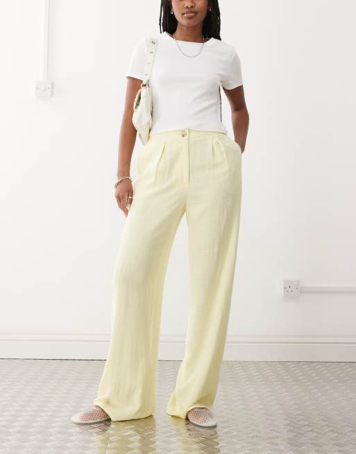 Reclaimed Vintage wide leg relaxed linen blend trouser in buttermilk yellow, 2 of 5