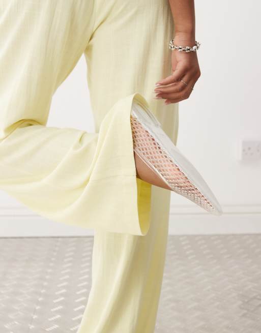 Reclaimed Vintage wide leg relaxed linen blend trouser in buttermilk yellow, 3 of 5