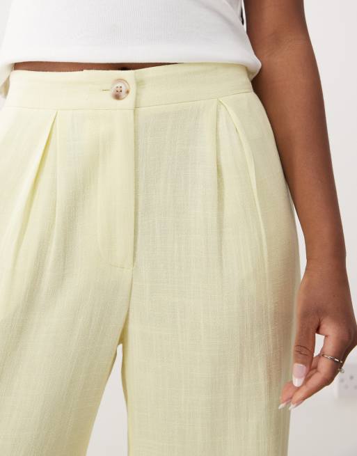 Reclaimed Vintage wide leg relaxed linen blend trouser in buttermilk yellow, 4 of 5