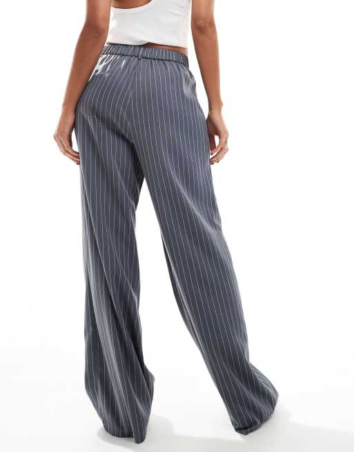 Reclaimed Vintage wide leg smart pants in charcoal pinstripe, 2 of 5