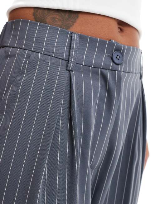 Reclaimed Vintage wide leg smart pants in charcoal pinstripe, 5 of 5