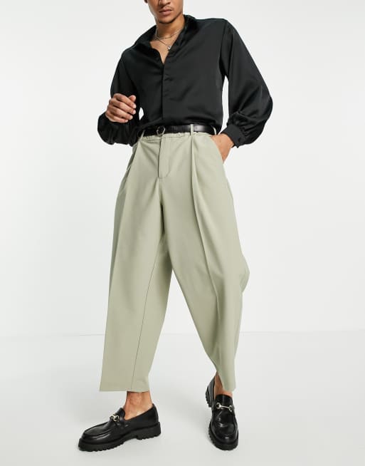 Reclaimed Vintage wide leg smart pants in khaki