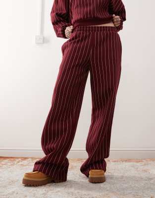 wide leg sweatpants in burgundy stripe-Red