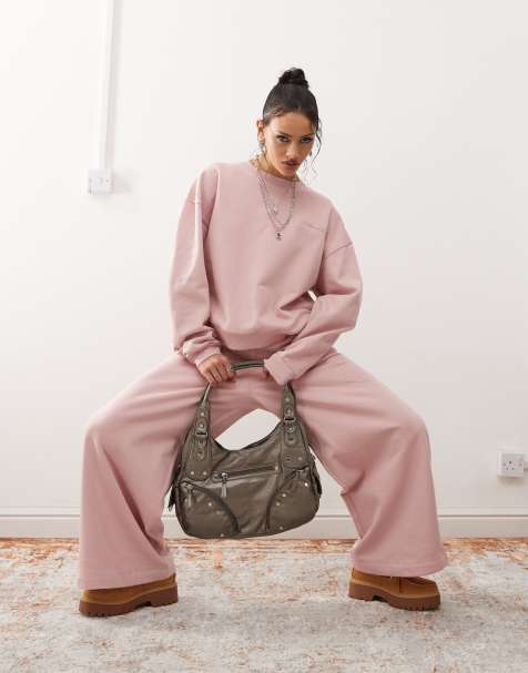 Reclaimed Vintage wide leg sweatpants in dusty mauve pink - view 1