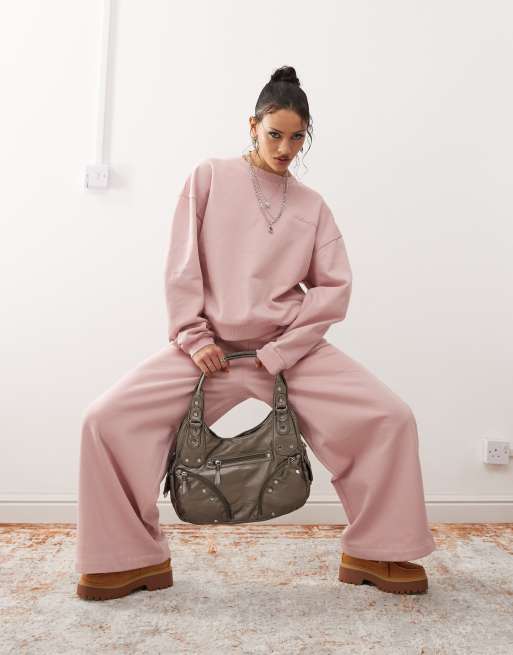Reclaimed Vintage wide leg sweatpants in dusty mauve pink
