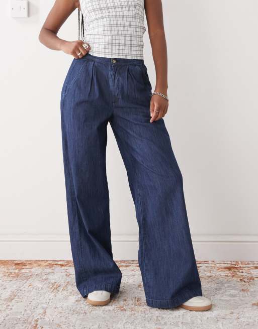 Reclaimed Vintage wide leg tailored pants in chambray denim , 2 of 5