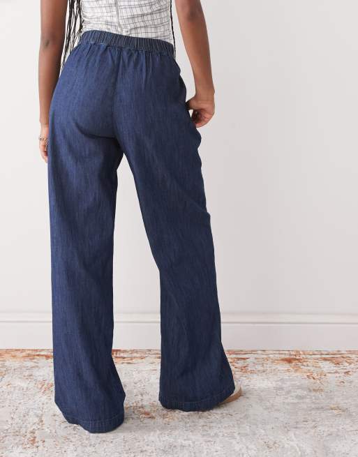 Reclaimed Vintage wide leg tailored pants in chambray denim , 4 of 5