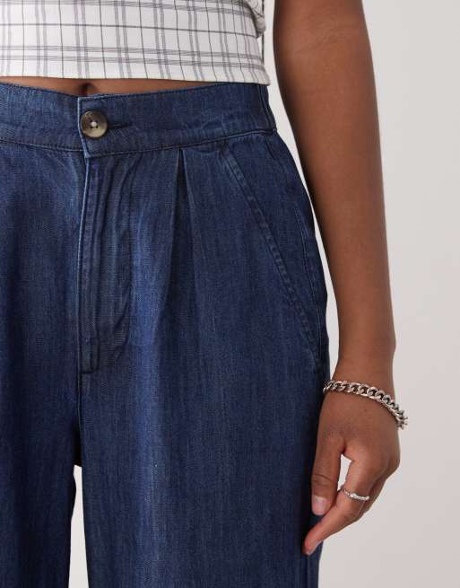 Reclaimed Vintage wide leg tailored pants in chambray denim , 5 of 5