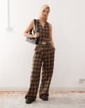 [Reclaimed Vintage] Reclaimed Vintage wide leg tailored pants in check (part of a set)-Multi 12 MULTI