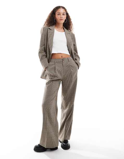 Reclaimed Vintage wide leg tailored pants in check - view 1