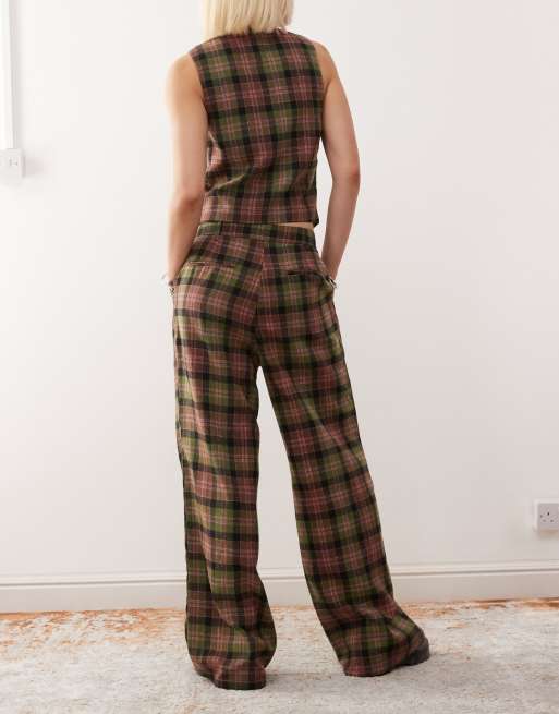 Reclaimed Vintage wide leg tailored pants in plaid - part of a set