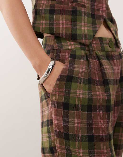 Reclaimed Vintage wide leg tailored pants in plaid - part of a set