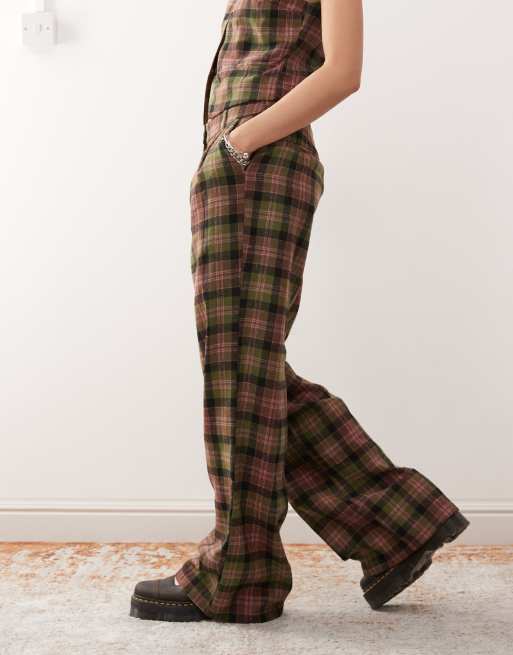 Reclaimed Vintage wide leg tailored pants in plaid - part of a set
