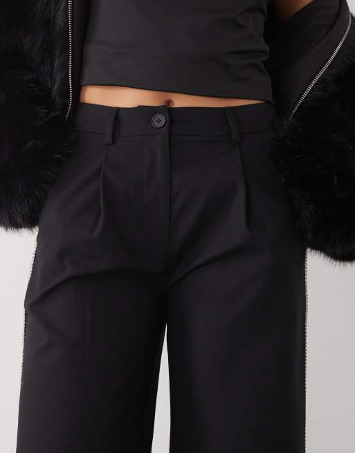 Reclaimed Vintage wide leg tailored pants with rhinestone side detailing in black , 4 of 5