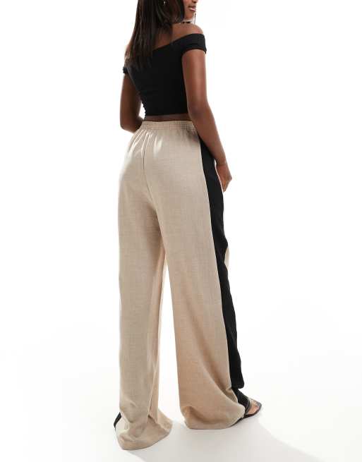 Reclaimed Vintage wide leg tailored pants with side stripe in neutral, 4 of 5