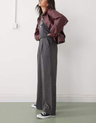 Reclaimed Vintage Wide Leg Tailored Pinstripe Pants With Velvet Hearts-black In Gray