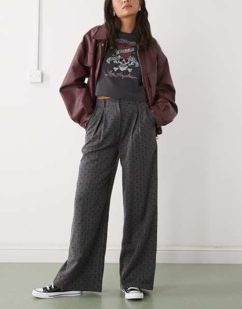 Reclaimed Vintage wide leg tailored pinstripe trouser with velvet hearts - view 1