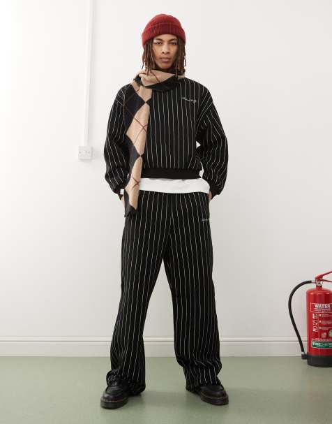 Reclaimed Vintage wide leg trackies in black pinstripe - view 1