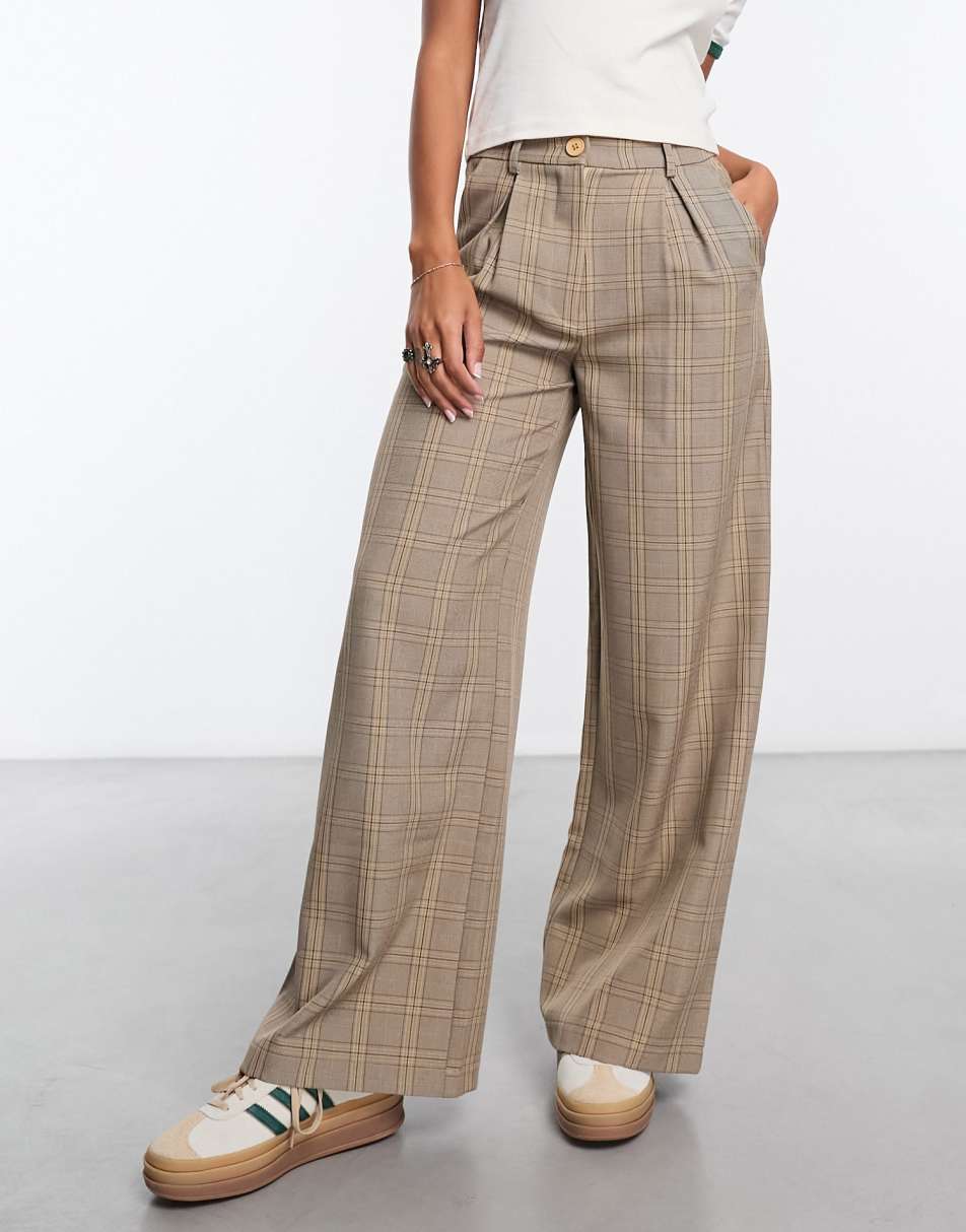 Reclaimed vintage wide leg trouser in brown check