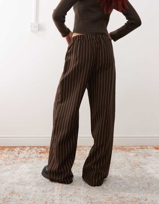  Reclaimed Vintage wide leg trouser in chocolate brown pinstripe, 2 of 5
