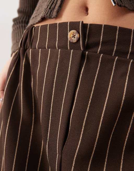 Reclaimed Vintage wide leg trouser in chocolate brown pinstripe, 3 of 5