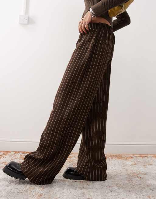  Reclaimed Vintage wide leg trouser in chocolate brown pinstripe, 4 of 5