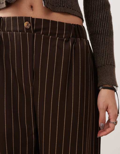  Reclaimed Vintage wide leg trouser in chocolate brown pinstripe, 5 of 5