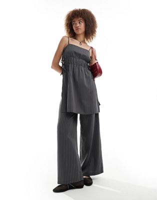 Reclaimed Vintage wide leg tailored trouser in pinstripe co-ord