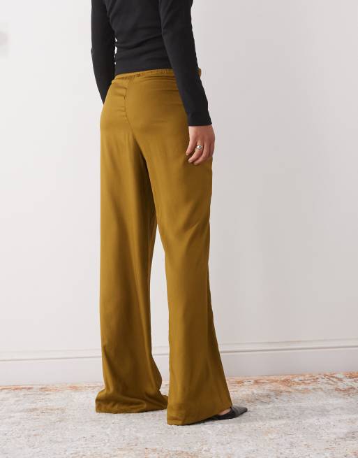 Reclaimed Vintage wide leg trouser with wrap tie detail in ochre, 4 of 5