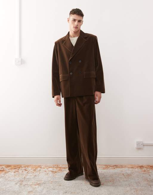 Reclaimed Vintage wide leg velvet tailored trouser co-ord in chocolate brown
