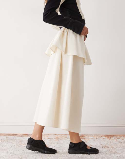 Reclaimed Vintage - Wijde gelaagde midi rok in crème, 2 van 5