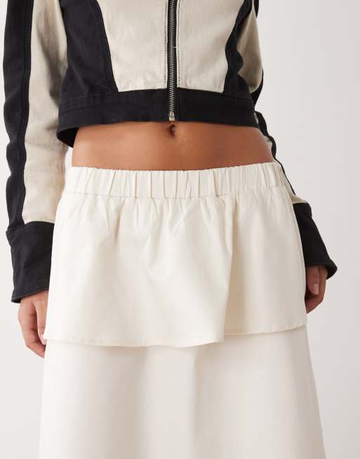 Reclaimed Vintage - Wijde gelaagde midi rok in crème, 3 van 5