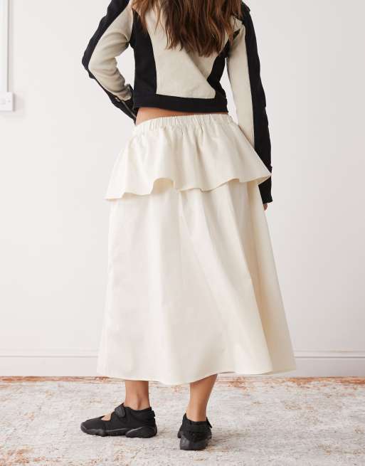 Reclaimed Vintage - Wijde gelaagde midi rok in crème, 4 van 5