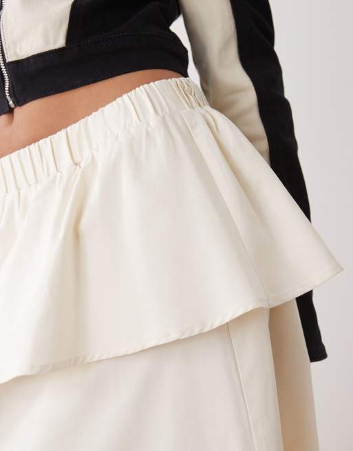 Reclaimed Vintage - Wijde gelaagde midi rok in crème, 5 van 5