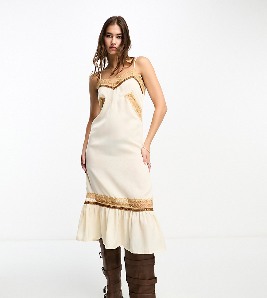 Reclaimed Vintage winter lingerie slip dress in ivory-Multi