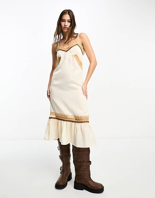 Reclaimed Vintage - winter lingerie slip dress in ivory