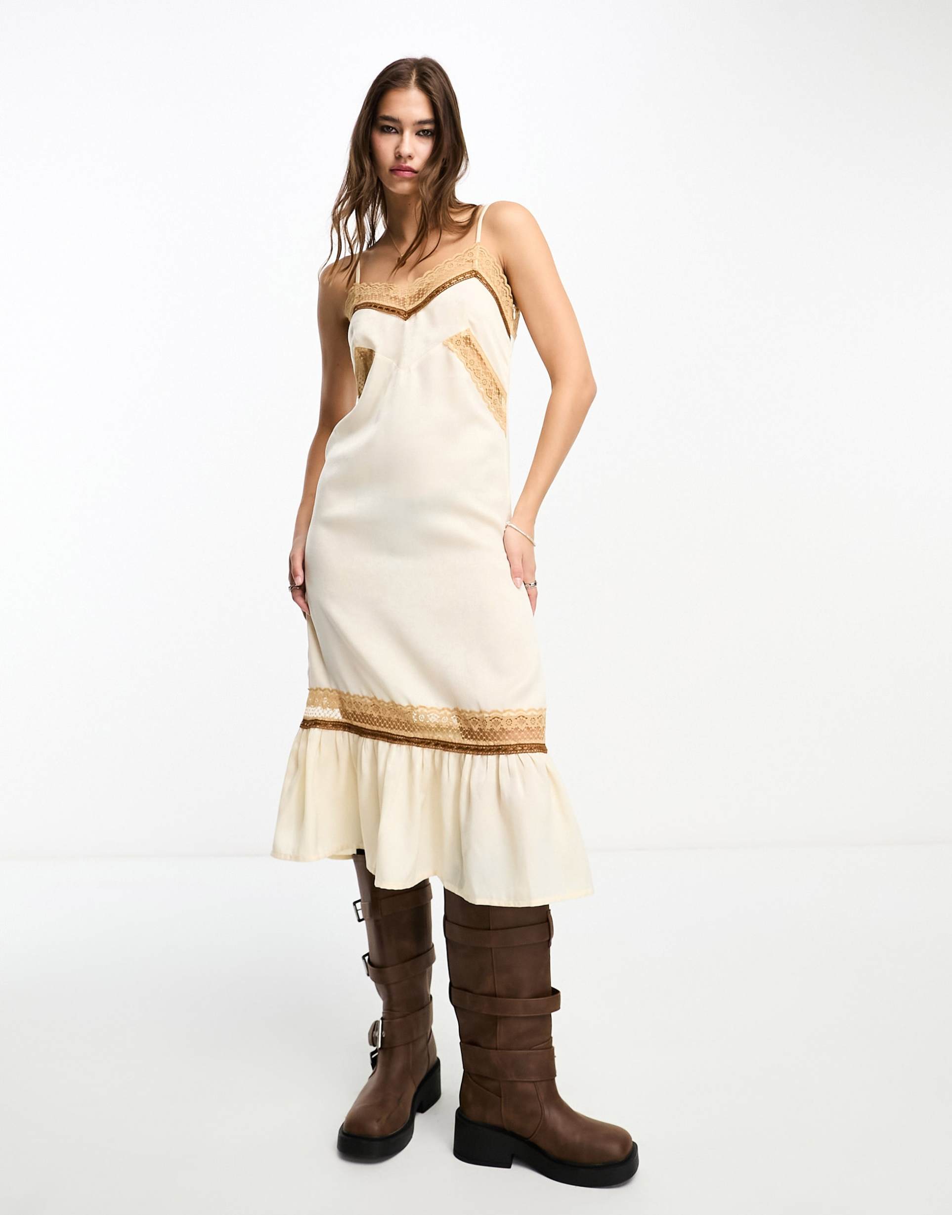 reclaimed vintage winter lingerie slip dress in ivory
