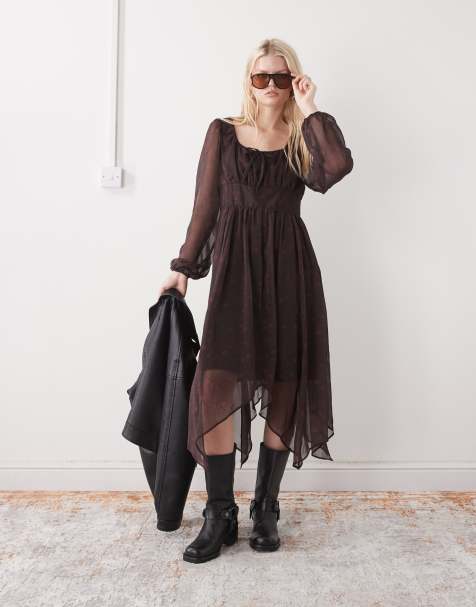 Reclaimed Vintage - Winter prairie midi-jurk met asymmetrische zoom in bordeauxrode paisley print - view 1